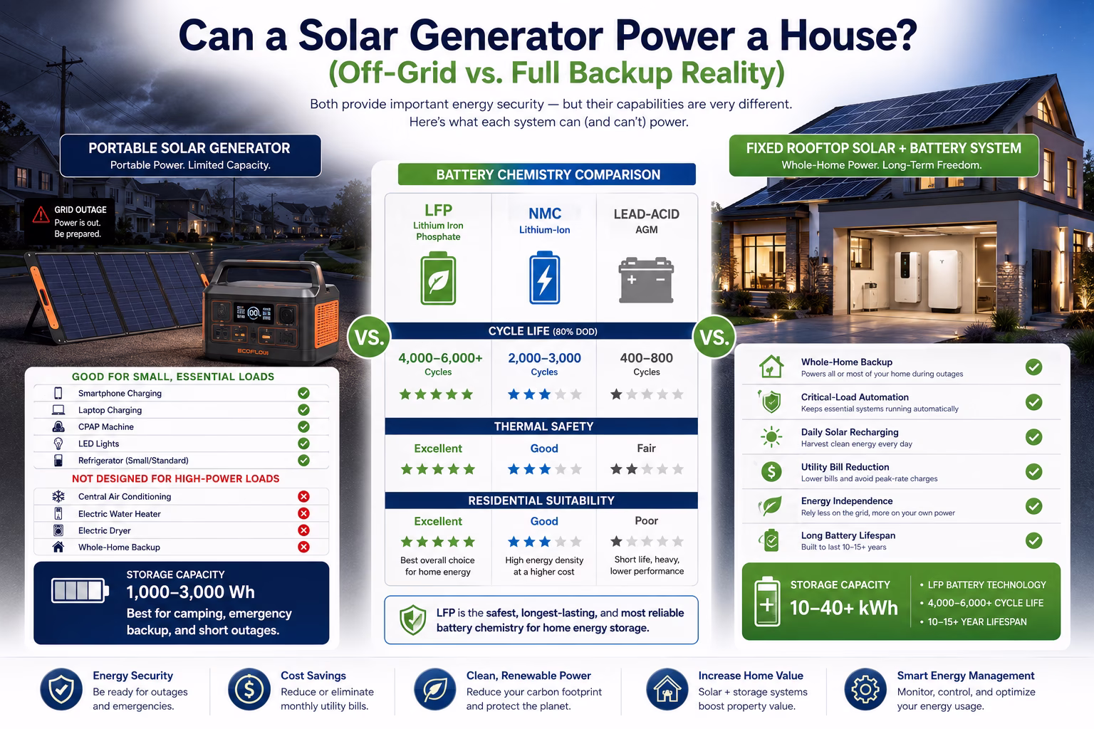 Portable Solar Generator vs Whole Home Battery Backup